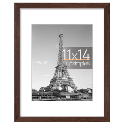 Picture of upsimples 11x14 Picture Frame, Display Pictures 8x10 with Mat or 11x14 Without Mat, Wall Hanging Photo Frame, Brown, 1 Pack