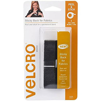 Picture of VELCRO Brand Sticky Back for Fabrics | 24" x 3/4" Tape with Adhesive | No Sewing Needed | Cut Strips to Length Permanent Bond to Clothing for Hemming and Closures