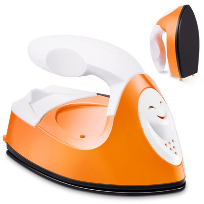 Picture of Mini Craft Iron Mini Heat Press Mini Iron Portable Handy Heat Press Small Iron with Charging Base Accessories for Beads Patch Clothes DIY Shoes T-Shirts Heat Transfer Vinyl Projects (Orange)