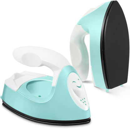 Picture of Mini Craft Iron Mini Heat Press Mini Iron Portable Handy Heat Press Small Iron with Charging Base Accessories for Beads Patch Clothes DIY Shoes T-shirts Heat Transfer Vinyl Projects (Mint Green)