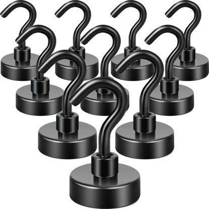 Picture of Neosmuk Black Magnetic Hooks, Heavy Duty Earth Magnets with Hook for Refrigerator, Extra Strong Cruise Hook for Hanging, Magnetic Hanger for Cabins, Grill (Black, Pack of 10)