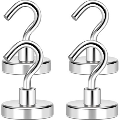 Picture of MIKEDE Magnetic Hooks, 80Lbs+ Heavy Duty Magnetic Hooks for Cruise Cabins, Super Neodymium Hanging Hooks Strong Magnets with Hook for Fridge, Magnetic Hanger for Grill, Toolbox, Storage, 4 Pack