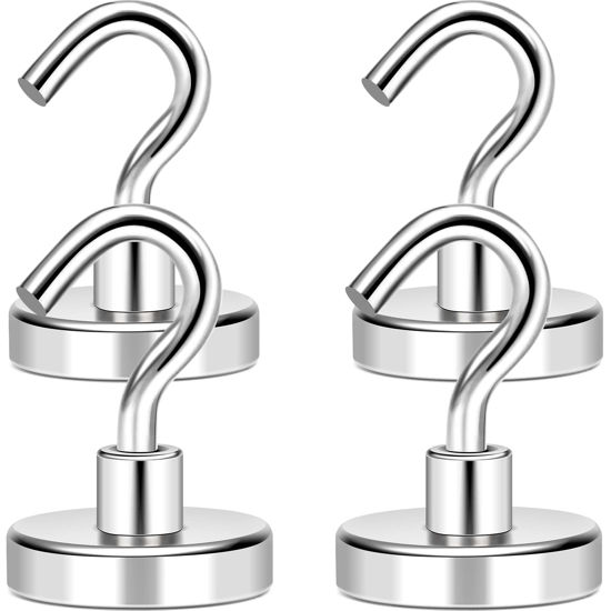 Picture of MIKEDE Magnetic Hooks, 80Lbs+ Heavy Duty Magnetic Hooks for Cruise Cabins, Super Neodymium Hanging Hooks Strong Magnets with Hook for Fridge, Magnetic Hanger for Grill, Toolbox, Storage, 4 Pack