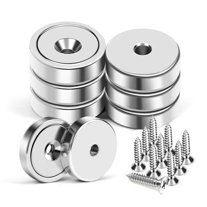 Picture of MIKEDE 6 Pack Rare Earth Magnets with Hole, 70lbs Force Neodymium Cup Magnets 25mm with Countersunk Hole and Steel Capsule, Powerful Industrial Strength Strong Magnets with Screws for Wall Mounting
