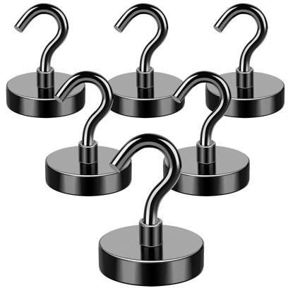 Picture of MIKEDE Magnetic Hooks, 70LB+ Strong Magnets Hooks Heavy Duty, Black Magnetic Hooks Fridge Magnets Neodymium with Hooks, Garage Hooks for Cruise, Classroom, Home, Kitchen - 6 Pack