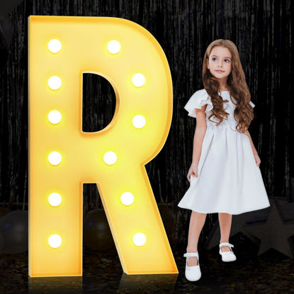 Picture of YOSWPP 4FT Large Marquee Light Up Letters Numbers Giant Mosaic Balloon Frame DIY Kit Alphanumeric Birthday Party Decor,Wedding Backdrop Decoration Anniversary Decoration Foam Board (R, 4FT)