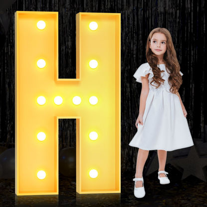 Picture of YOSWPP 4FT Large Marquee Light Up Letters Numbers Giant Mosaic Balloon Frame DIY Kit Alphanumeric Birthday Party Decor,Wedding Backdrop Decoration Anniversary Decoration Foam Board (H, 4FT)