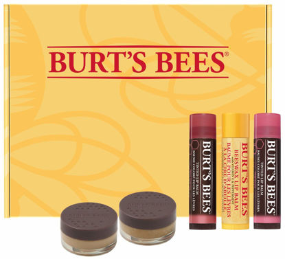 Picture of Burt's Bees Back to School Gifts, 5 Dorm Products for College Students, Lip Care & Color Set - Original Beeswax Lip Balm, 2 Tinted Lip Balms Hibiscus & Red Dahlia, Lip Scrub & Intensive Lip Treatment