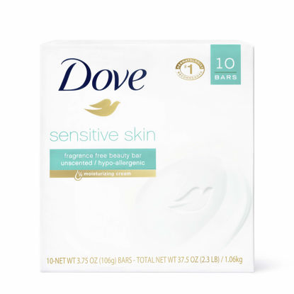 Picture of Dove Beauty Bar More Moisturizing Than Bar Soap Sensitive Skin Effectively Washes Away Bacteria, Nourishes Your Skin 3.75 oz 10 Bars