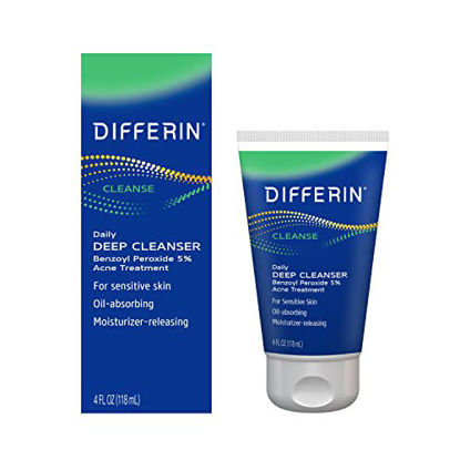 Picture of Differin Acne Face Wash with 5% Benzoyl Peroxide, Daily Deep Cleanser by the makers of Differin Gel, Gentle Skin Care for Acne Prone Sensitive Skin, 4 oz (Packaging May Vary)