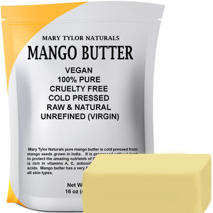 Picture of Mary Tylor Naturals Mango Butter 1 lb Cold Pressed, Unrefined,Raw Pure Mango Butter - Skin Nourishment, Moisturizing for Hair, Skin