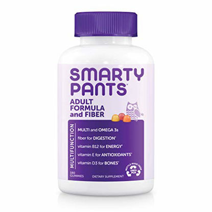 Picture of SmartyPants Daily Gummy Multivitamin Adult w/ Fiber: Fiber for Digestive Support, Vitamin C, D3, & Zinc for Immunity, Omega 3 Fish Oil, Vitamin B6, E, B12, 180 count (30 Day Supply)