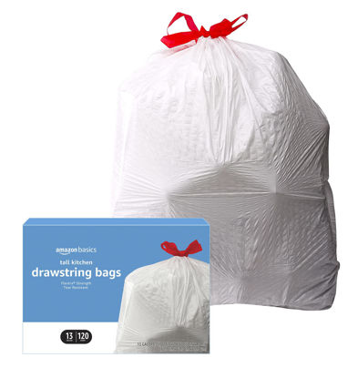 Picture of Amazon Basics Flextra Tall Kitchen Drawstring Trash Bags, Unscented, 13 Gallon, 120 Count