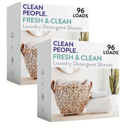 Picture of Clean People Laundry Detergent Sheets - Plant-Based, Hypoallergenic Laundry Soap - Ultra Concentrated, Plastic Free, Natural Ingredients, Recyclable Packaging, Stain Fighting - Fresh Scent, 192 Pack
