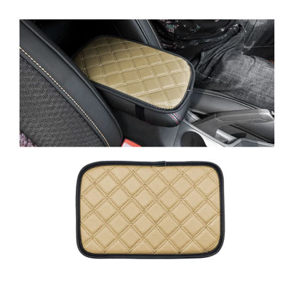 Picture of 8sanlione Car Leather Center Console Cushion Pad, 11.4"x7.4" Waterproof Armrest Seat Box Cover Fit for Cars, Vehicles, SUVs, Comfort, Car Interior Protection Accessories (Rhombic Lattice Beige)