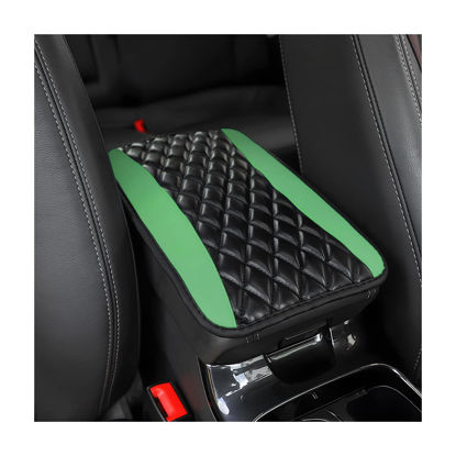 Picture of Moly Magnolia Car Center Console Cover, Leather Waterproof Armrest Seat Box Cushion Pad, Universal Decor Protector Mat, Auto Interior Accessories for SUV Truck Vehicle (Green)