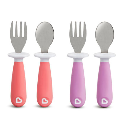 Picture of Munchkin® Raise™ Toddler Fork and Spoon Utensil Set, 4 Pack, Pink/Purple