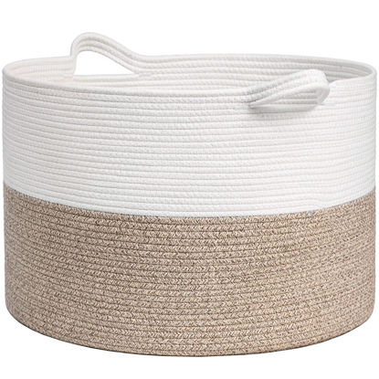 Picture of INDRESSME Large Laundry Basket, 21.7'' x 13.8'' Cotton Rope Blanket Basket Living Room Toy Baskets Storage Kids, Woven Baskets for Dirty Clothes, Pillows, Towel, 90L Light Brown