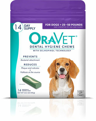 Picture of ORAVET Dental Chews for Dogs, Oral Care and Hygiene Chews (Medium Dogs, 25-50 lbs.) Purple Pouch, 14 Count