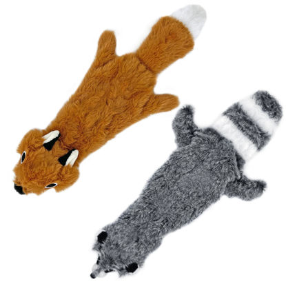Picture of Best Pet Supplies 2-in-1 Stuffless Squeaky Dog Toys with Soft, Durable Fabric for Small, Medium, and Large Pets, No Stuffing for Indoor Play, Supports Active Biting and Play - Fox, Raccoon, Small