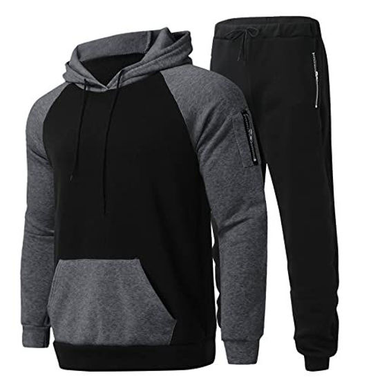 GetUSCart- Men's Tracksuit 2 Piece Autumn Winter Casual Solid Jogger Sport  Gym Pockets Sweatsuit Long Sleeve Hoodies and Sweatpant Set(F#Grey,X-Large)