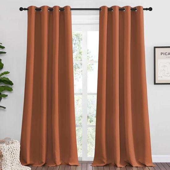 Picture of NICETOWN Burnt Orange Blackout Curtains for Sliding Door, 55 by 108, 2 Pieces, Blocking Out Sunlight Window Treatment Modern Design Grommet Curtain Panels for Dining Room