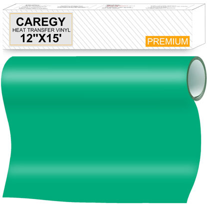 Picture of CAREGY HTV Heat Transfer Vinyl Iron on Vinyl 12 inch x15 Feet Roll Easy to Cut & Weed Iron on DIY Heat Press Design for T-Shirts Green