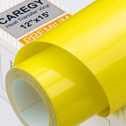 Picture of CAREGY HTV Heat Transfer Vinyl Iron on Vinyl 12 inch x15 Feet Roll Easy to Cut & Weed Iron on DIY Heat Press Design for T-Shirts Lemon Yellow