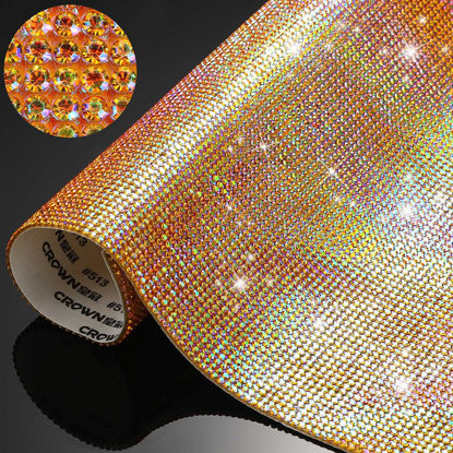 Picture of 12000 Pieces Bling Bling Rhinestone Sheet Rhinestones Sticker DIY Car Decoration Sticker Self Adhesive Glitter Rhinestones Crystal Gem Stickers for Car Decoration, 9.4 x 7.9 Inch (Yellow AB Color)