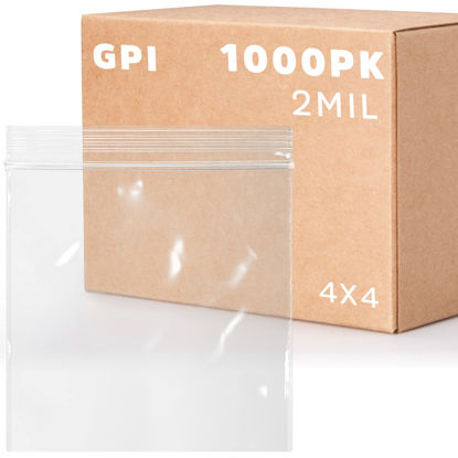 Picture of Clear Plastic RECLOSABLE Zip Bags - Bulk GPI Case of 1000 4" x 4" 2 mil Thick Strong & Durable Poly Baggies with Resealable Zip Top Lock for Travel, Storage, Packaging & Shipping.