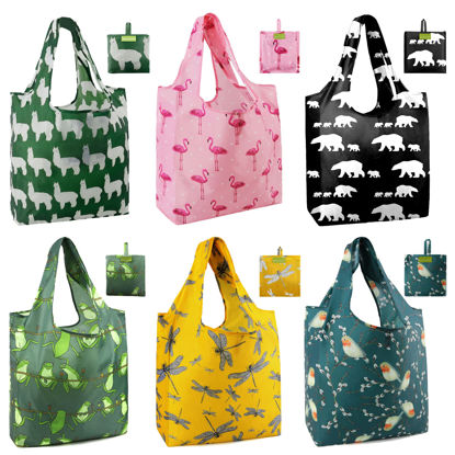 Picture of BeeGreen Animal Shopping Bags Grocery Bags 6 Pack XLarge 50LBS Ripstop Reusable Snack Bags Shopping Bags For Groceries with Pouch Bulk Machine Washable Lightweight Nylon Bags Reusable Grocery Bags