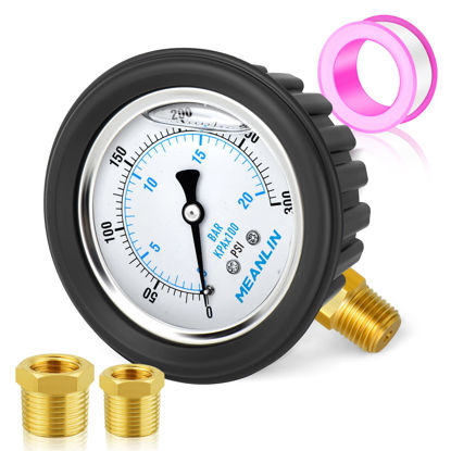 Picture of MEANLIN MEASURE 0~300Psi Stainless Steel 1/4" NPT 2.5" FACE DIAL Liquid Filled Pressure Gauge WOG Water Oil Gas Lower Mount（with Rubber Protective Sleeve）