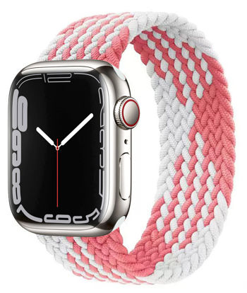 Picture of Proworthy Braided Solo Loop Compatible With Apple Watch Band 42mm 44mm 45mm for Men and Women, Stretch Nylon Elastic Strap Wristband for iWatch Series SE 7 6 5 4 3 2 1 (S, Z Pink White)