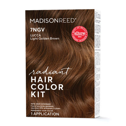Picture of Madison Reed Radiant Hair Color Kit, Light Golden Brown for 100% Coverage of Gray Hair, Ammonia-Free, 7NGV Lucca Light Brown, Permanent Hair Dye, Pack of 1