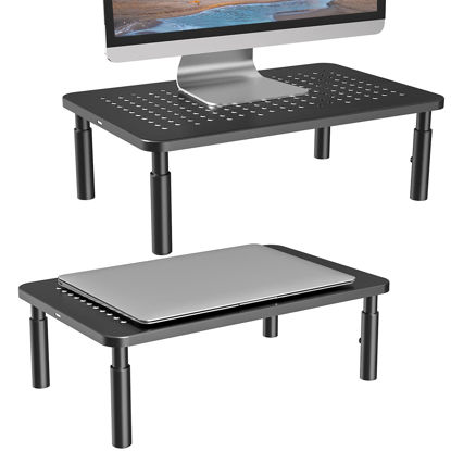 Picture of WALI Monitor Stand Riser, Laptop Holder, 3 Height Adjustable Underneath Storage for Office Supplies (STT003-2), 2 Pack, Black