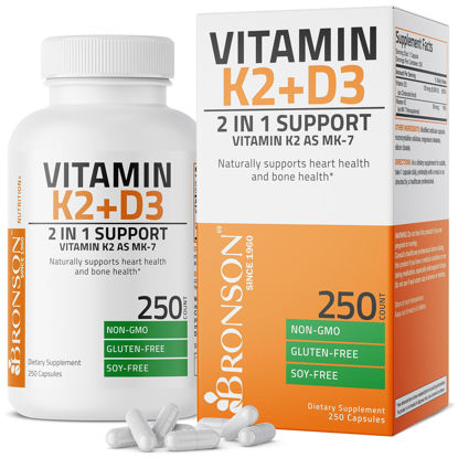 Picture of Vitamin K2 (MK7) with D3 Supplement Bone and Heart Health Non-GMO Formula 5000 IU Vitamin D3 & 90 mcg Vitamin K2 MK-7 Easy to Swallow Vitamin D & K Complex, 250 Capsules