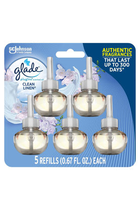 Picture of Glade PlugIns Refills Air Freshener, Scented and Essential Oils for Home and Bathroom, Clean Linen, 3.35 Fl Oz, 5 Count