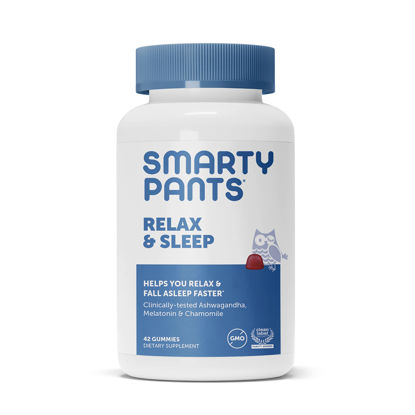Picture of SmartyPants Relax and Sleep Gummies with Melatonin, Ashwagandha, and Chamomile, Natural Sleep Aid, Gluten-Free & Vegan Supplement to Support Relaxation, 42 Count, 21 Day Supply