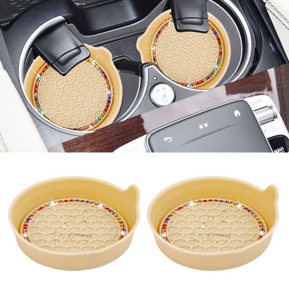 Picture of Amooca Car Cup Coaster Universal Non-Slip Cup Holders Bling Crystal Rhinestone Car Interior Accessories 2 Pack Beige Coloured