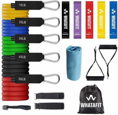 Picture of Whatafit Resistance Bands Set, Exercise Bands with Door Anchor, Handles, Carry Bag, Legs Ankle Straps for Resistance Training, Physical Therapy, Home Workouts (17pcs)