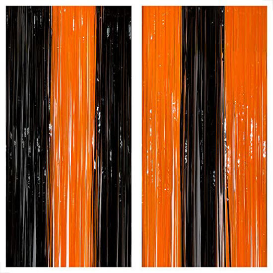 Picture of KatchOn, XtraLarge, Black and Orange Foil Fringe - 8x6.4 Feet, Pack of 2 | Graduation Party Decorations 2023 Orange and Black | Orange and Black Graduation Decorations 2023 | Halloween Decorations