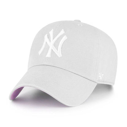 Picture of '47 MLB New York Yankees Ball Park Clean Up Adjustable Hat, Adult One Size Fits All (New York Yankees White Pink)
