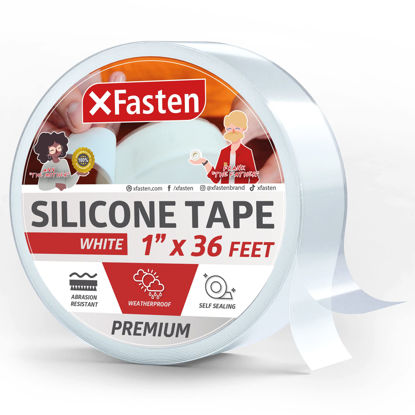 Picture of XFasten Self Fusing Silicone Tape White 1" X 36-Foot, Silicone Tape for Plumbing, Leak Seal Tape Waterproof, Silicone Grip Tape, Rubber Tape Thick for Pipe, Hose Repair Tape, Stop Leak Tape