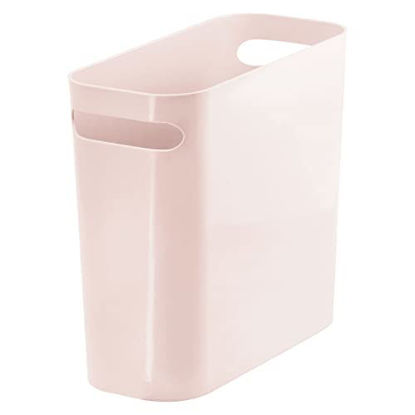 Picture of mDesign Plastic Small Trash Can, 1.5 Gallon/5.7-Liter Wastebasket, Narrow Garbage Bin with Handles for Bathroom, Laundry, Home Office - Holds Waste, Recycling, 10" High - Aura Collection, Light Pink