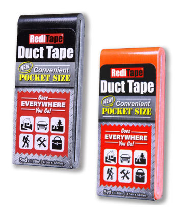 Picture of RediTape Travel Size Duct Tape Colors 2-Pack (Black & Fluorescent Orange) - Pocket Size Flat Mini Roll - for Repairs Outdoors Emergency Crafts - 1.88 inch x 5 Yards per Pack