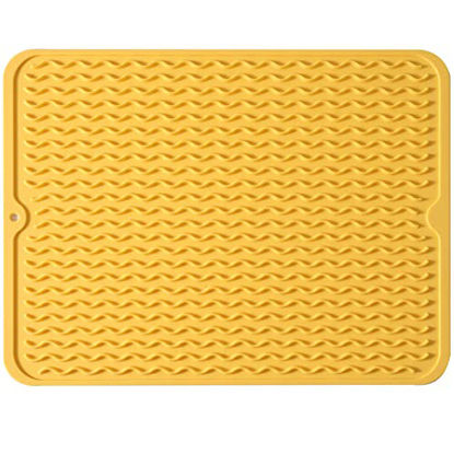Picture of MicoYang Silicone Dish Drying Mat for Multiple Usage,Easy clean,Eco-friendly,Heat-resistant Silicone Mat for Kitchen Counter or Sink,Refrigerator or drawer liner Yellow L 16 inches x 12 inches