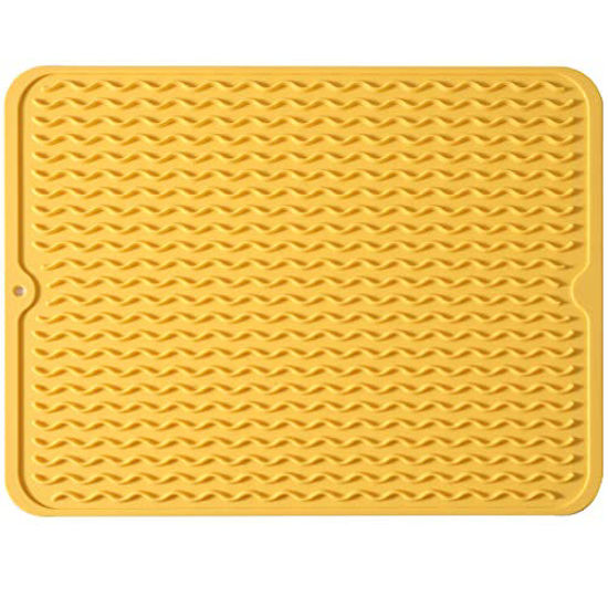 Picture of MicoYang Silicone Dish Drying Mat for Multiple Usage,Easy clean,Eco-friendly,Heat-resistant Silicone Mat for Kitchen Counter or Sink,Refrigerator or drawer liner Yellow L 16 inches x 12 inches