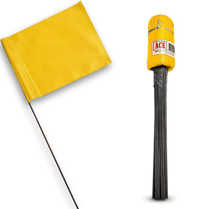 Picture of Yellow Marking Flags 100 Pack - 4x5-Inch Marker Flags - 15-Inch Wire - Small Yard Flags Marking Flags for Lawn, Irrigation Flags, Lawn Flags Markers, Landscape Flags, Survey Flags, Sprinkler Flags