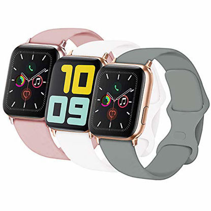 Picture of 3-Pack Idon Sport Band Compatible for Apple Watch Band 42MM 44MM S/M, Soft Silicone Sport Bands Replacement Strap Compatible with iWatch Series SE/6/5/4/3/2/1, Concrete + Pink Sand + White