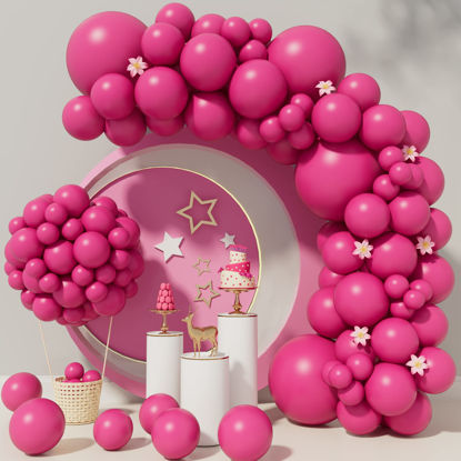 Picture of Hot Pink Balloons 110Pcs Hot Pink Balloon Garland Arch Kit 5/10/12/18 Inch Matte Latex Hot Magenta Balloons Different Sizes as Baby Shower Birthday Wedding Bridal Princess Theme Party Decorations